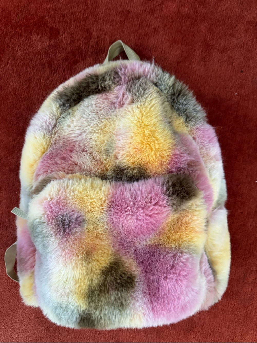 Molo Multicolor Faux Fur Kids Backpack - Pink, Yellow & Cream